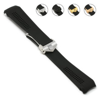 r.tag3 .1.bs Gallery Black Brushed Silver Clasp StrapsCo Silicone Rubber Watch Band Strap For Tag Heuer Carrera Calibre