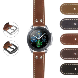 S.gx3.ds14 DASSARI Vintage Leather Pilot Strap With Rivets Samsung Galaxy Watch 3 45mm 41mm 22mm 20mm