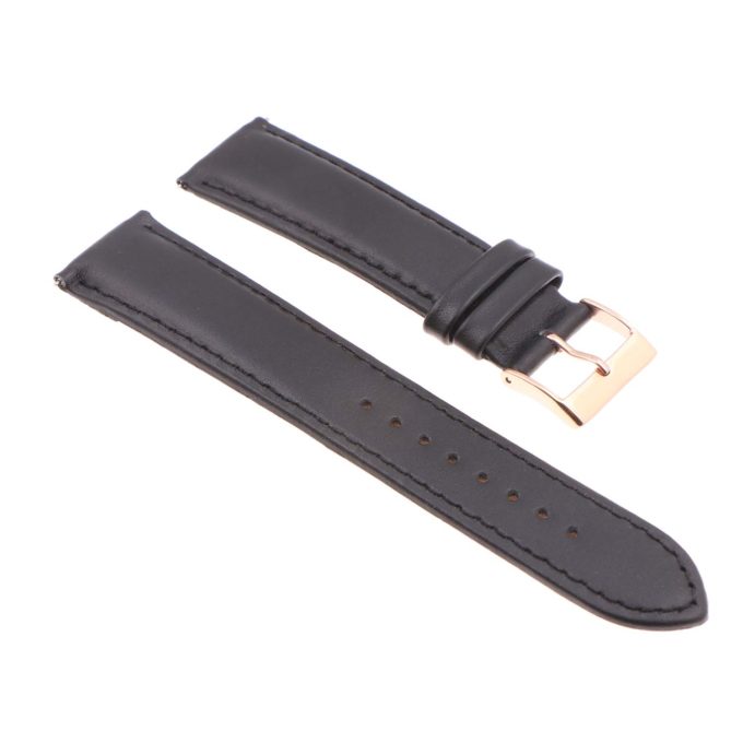 st18.1.1.rg Angle Black Rose Gold Buckle Padded Smooth Leather Watch Band Strap