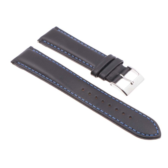 st18.1.5 Angle Black Blue Padded Smooth Leather Watch Band Strap