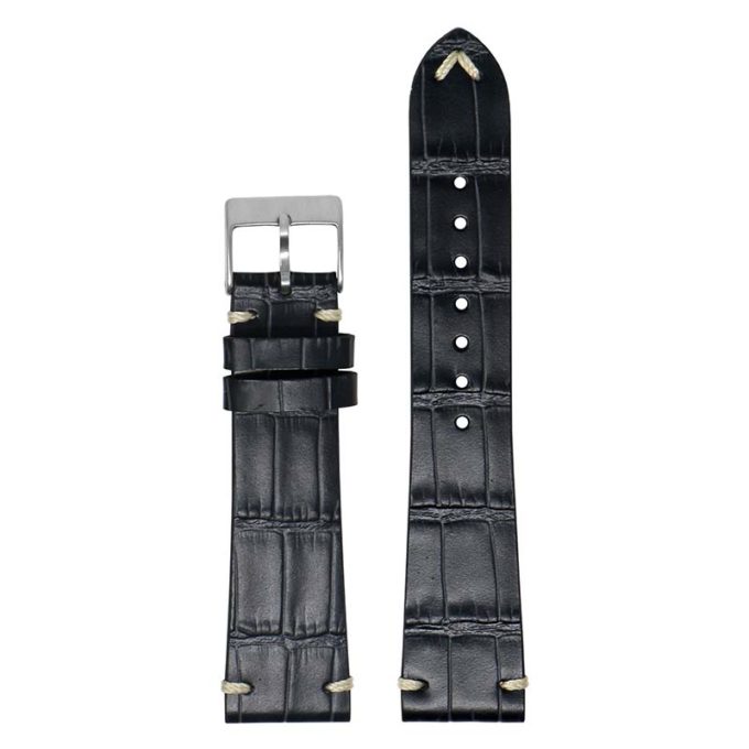 ds20.1 Main Black DASSARI Vintage Alligator Leather Watch Band Strap 18mm 19mm 20mm 21mm 22mm 24mm 1