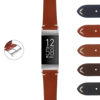 fbx.ds9 DASSARI Hand Stitched Classic Leather Watch Strap for Fitbit Charge 3 Charge 4