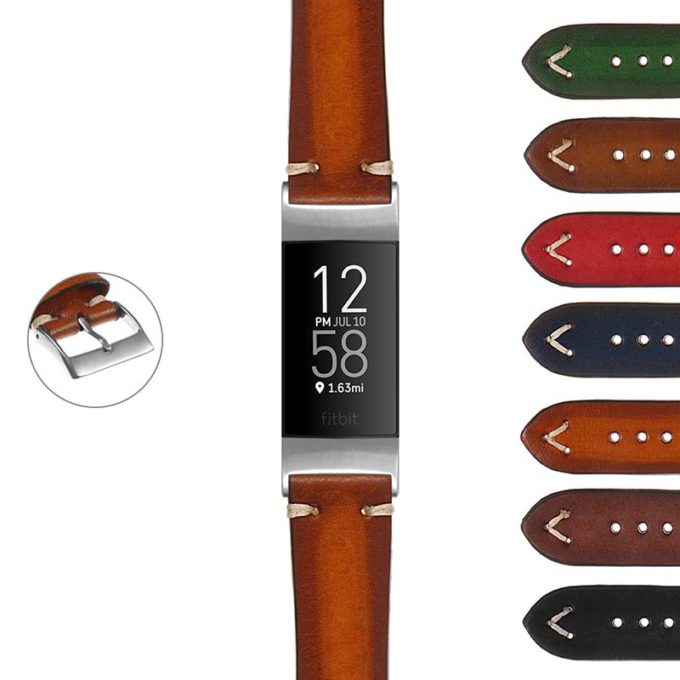 fbx.ks2 StrapsCo Hand Stitched Vintage Faded Leather Strap for Fitbit Charge 3 Charge 4