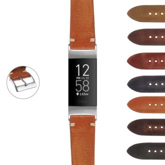 fbx.ks4 StrapsCo Hand Stitched Vintage Washed Leather Strap for Fitbit Charge 3 Charge 4