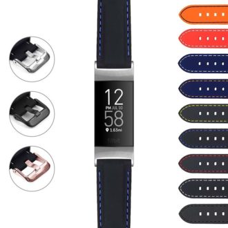 fbx.pu1 StrapsCo Rubber Strap With Stitching for Fitbit Charge 3 Charge 4