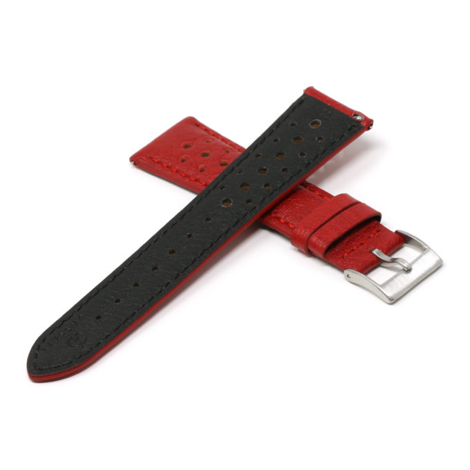 Ra6.6 Cross Red DASSARI Perforated Leather Rally Watch Band Strap 18mm 19mm 20mm 21mm 22mm