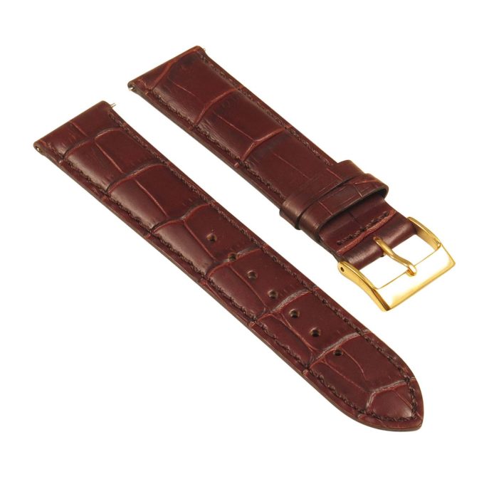st21.2.2.yg Angle Brown Yellow Gold Buckle Crocodile Embossed Leather Watch Band