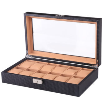 Black And Tan Watch Box For 12 Watches