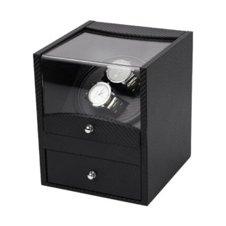 Carbon Fiber Watch Winder With Drawer For 2 Watches 3