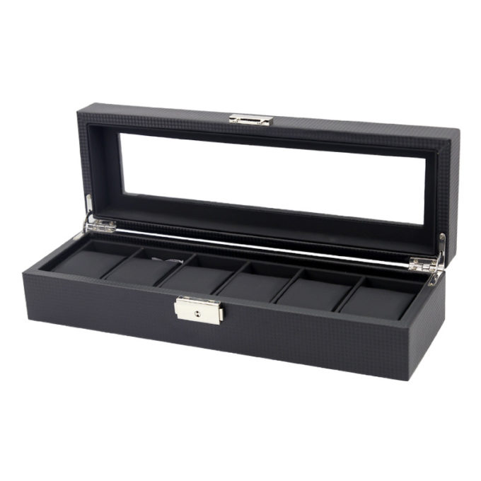 Key Locked Carbon Fiber Watch Box For 6 Watches 2
