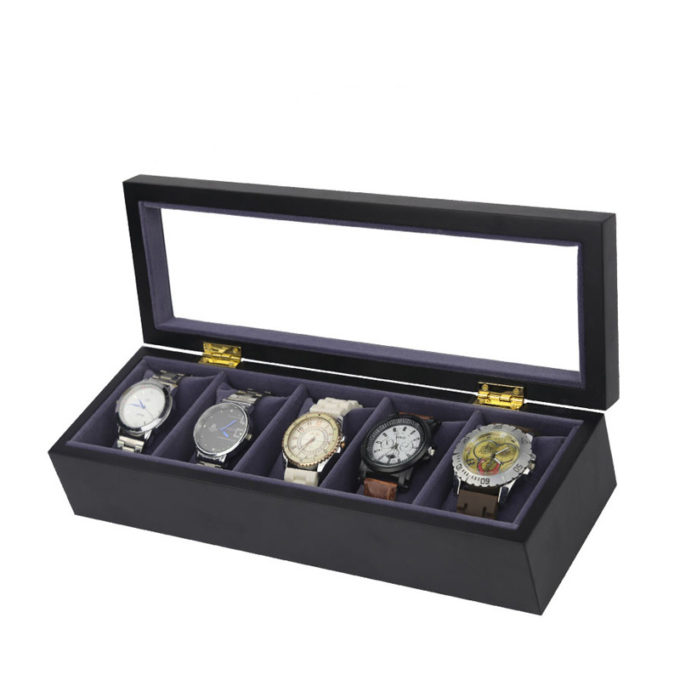 Matte Black Watch Box For 5 Watches 4