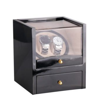 Piano Black Watch Winder with Drawer for 2 Watches 1