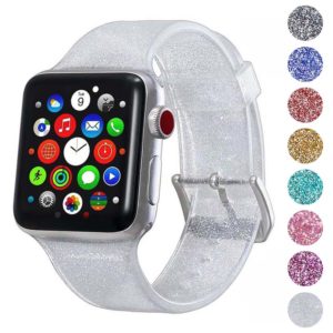 A.r19.22 Gallery Silver StrapsCo Silicone Rubber Clear Glitter Watch Band Strap For Apple Watch 38mm 40mm 42mm 44mm