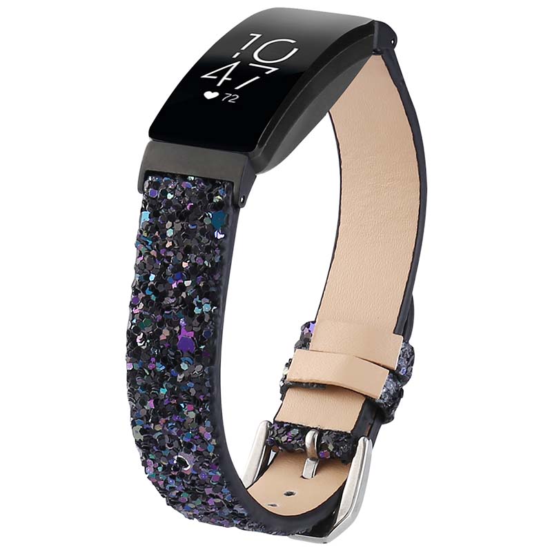 fb.l36.mb Main Black StrapsCo Womens Leather Sequin Glitter Watch Band Strap for Fitbit Inspire