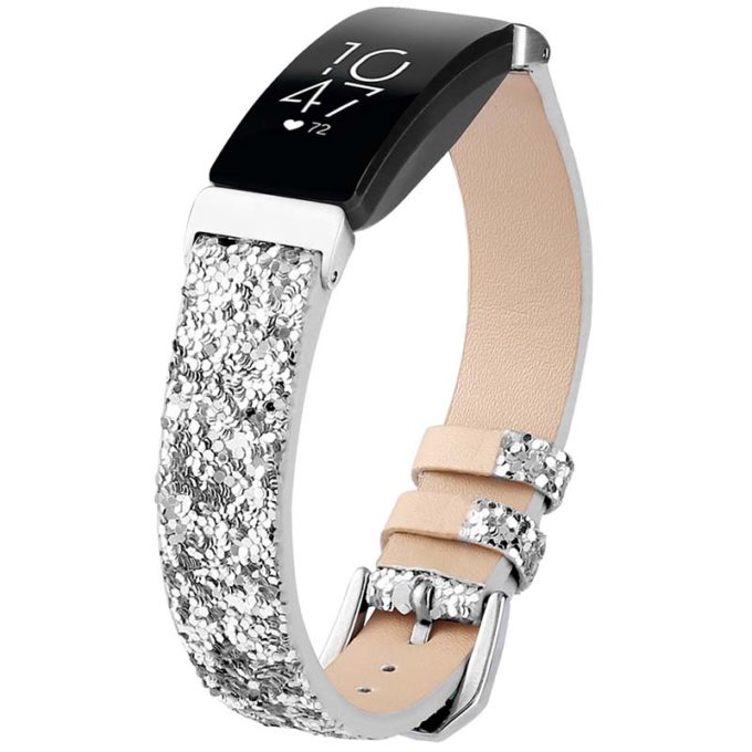fb.l36.ss Main Silver StrapsCo Womens Leather Sequin Glitter Watch Band Strap for Fitbit Inspire