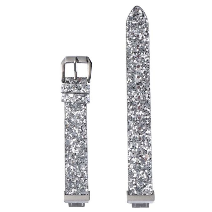 fb.l36.ss Up Silver StrapsCo Womens Leather Sequin Glitter Watch Band Strap for Fitbit Inspire