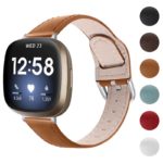 fb.l38.3 Gallery Tan StrapsCo Buckle and Tuck Genuine Leather Watch Band Strap for Fitbit Versa 3 Fitbit Sense