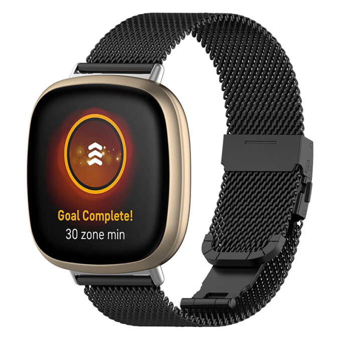 fb.m126.mb Main Black StrapsCo Stainless Steel Milanese Mesh Watch Band Strap for Fitbit Versa 3 Fitbit Sense