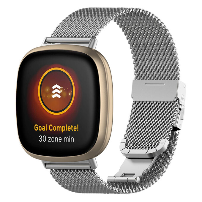 fb.m126.ss Main Silver StrapsCo Stainless Steel Milanese Mesh Watch Band Strap for Fitbit Versa 3 Fitbit Sense