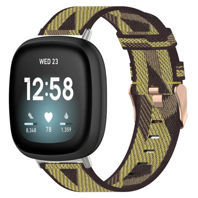 fb.ny15.10 Main Yellow StrapsCo Woven Canvas Watch Band Strap with Rose Gold Buckle for Fitbit Versa 3 Fitbit Sense