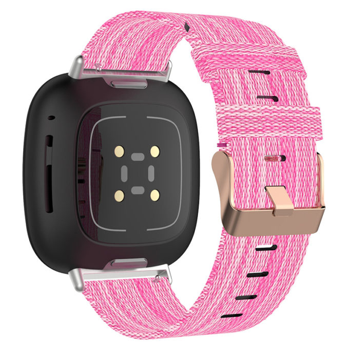fb.ny15.13 Back Pink StrapsCo Woven Canvas Watch Band Strap with Rose Gold Buckle for Fitbit Versa 3 Fitbit Sense
