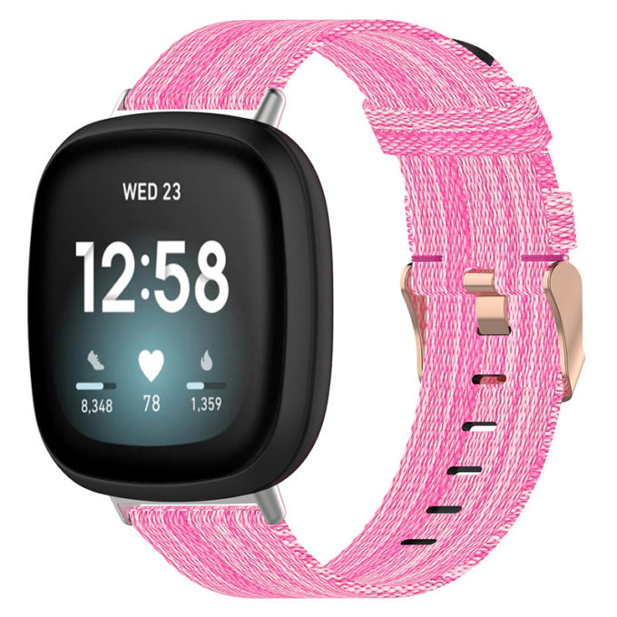 fb.ny15.13 Main Pink StrapsCo Woven Canvas Watch Band Strap with Rose Gold Buckle for Fitbit Versa 3 Fitbit Sense