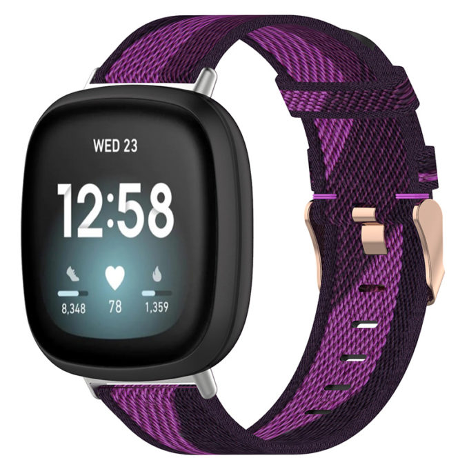 fb.ny15.18a Main Purple StrapsCo Woven Canvas Watch Band Strap with Rose Gold Buckle for Fitbit Versa 3 Fitbit Sense