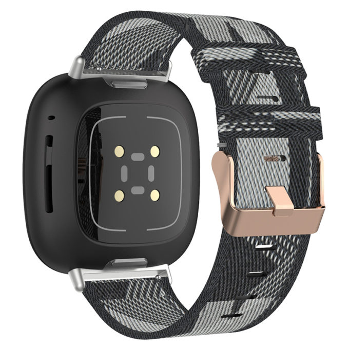 fb.ny15.7a Back Grey Black StrapsCo Woven Canvas Watch Band Strap with Rose Gold Buckle for Fitbit Versa 3 Fitbit Sense