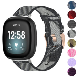 fb.ny15.7a Gallery Grey Black StrapsCo Woven Canvas Watch Band Strap with Rose Gold Buckle for Fitbit Versa 3 Fitbit Sense