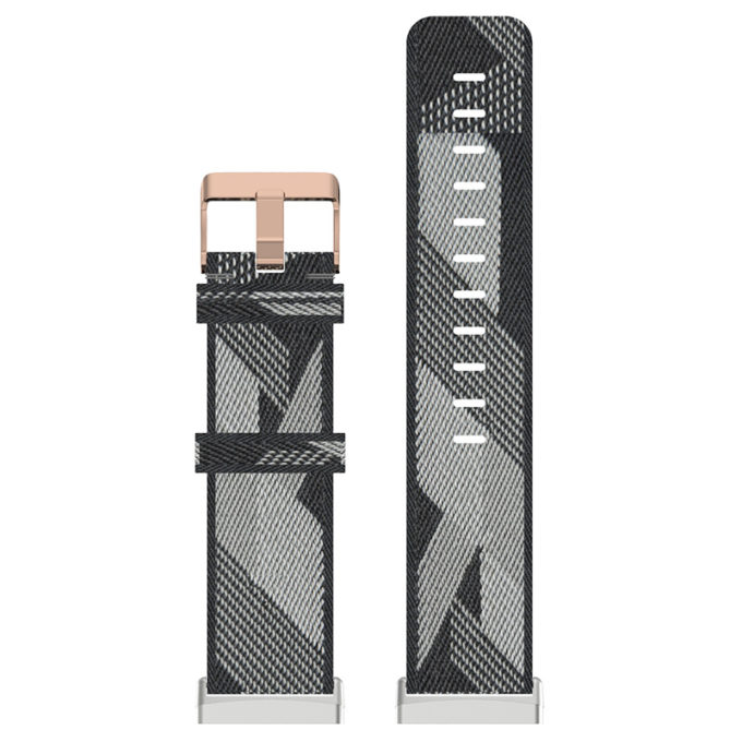 fb.ny15.7a Up Grey Black StrapsCo Woven Canvas Watch Band Strap with Rose Gold Buckle for Fitbit Versa 3 Fitbit Sense