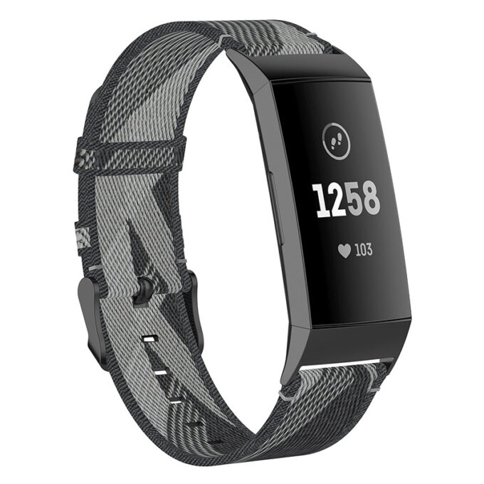 fb.ny18.7a Main Grey Black StrapsCo Canvas Woven Watch Band Strap for Fitbit Charge 4 Charge 3