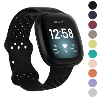 fb.r53.1 Gallery Black StrapsCo Perforated Silicone Rubber Infinity Watch Band Strap for Fitbit Versa 3 Fitbit Sense