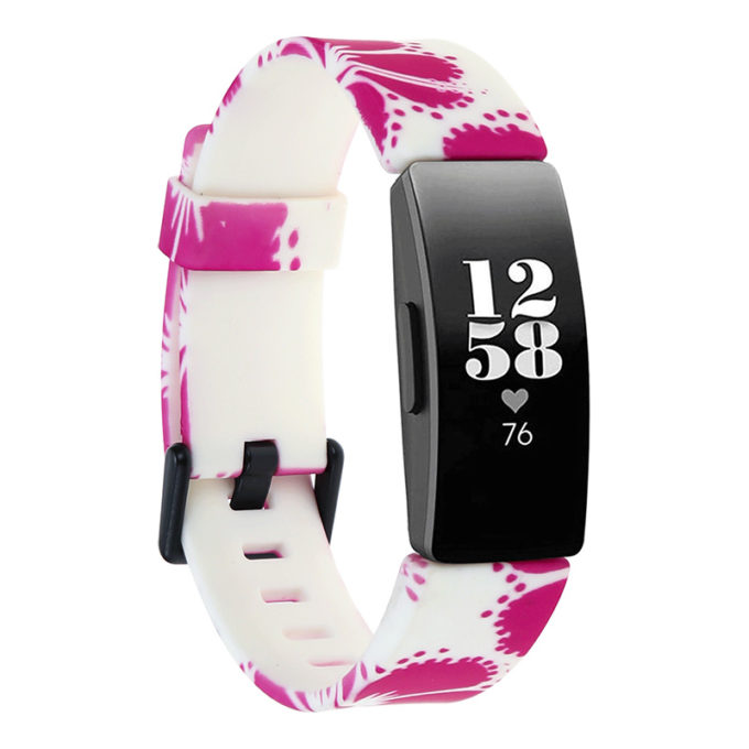 fb.r56.f Main Pink Flowers StrapsCo Patterned Silicone Rubber Watch Band Strap for Fitbit Inspire Insipre HR