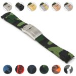 R.rx7.11.bs Gallery Green Camo (Brushed Silver Clasp) StrapsCo Fitted Camo Rubber Watch Band Strap