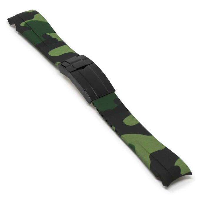 R.rx7.11.mb Angle Green Camo (Black Clasp) StrapsCo Fitted Camo Rubber Watch Band Strap