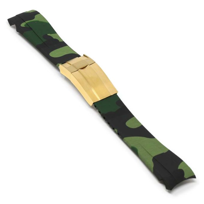 R.rx7.11.yg Angle Green Camo (Yellow Gold Clasp) StrapsCo Fitted Camo Rubber Watch Band Strap