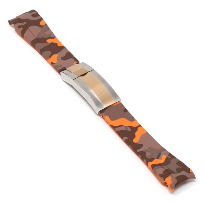 R.rx7.12.ss.rg Angle Orange Camo (Silver & Rose Gold Clasp) StrapsCo Fitted Camo Rubber Watch Band Strap