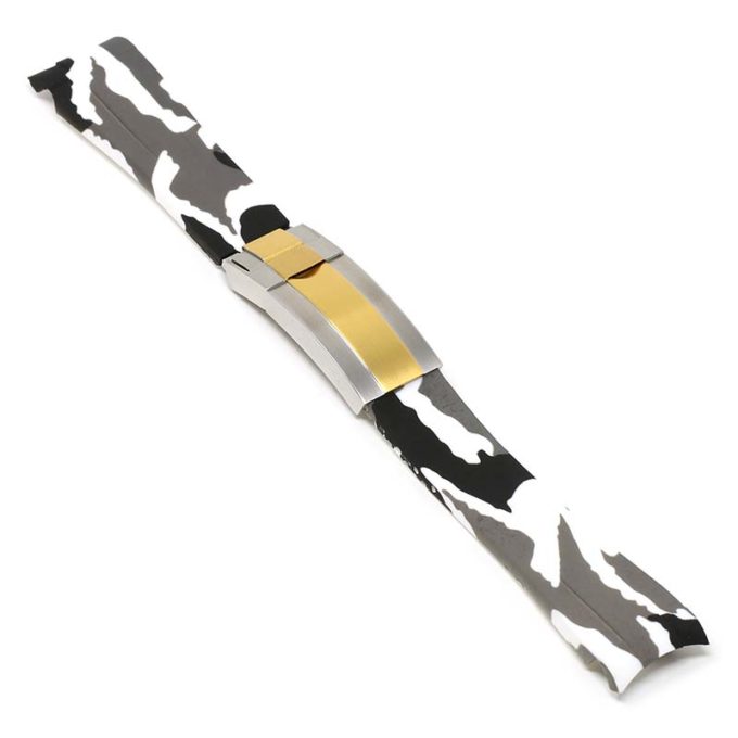 R.rx7.22.ss.yg Angle White Camo (Silver & Yellow Gold Clasp) StrapsCo Fitted Camo Rubber Watch Band Strap