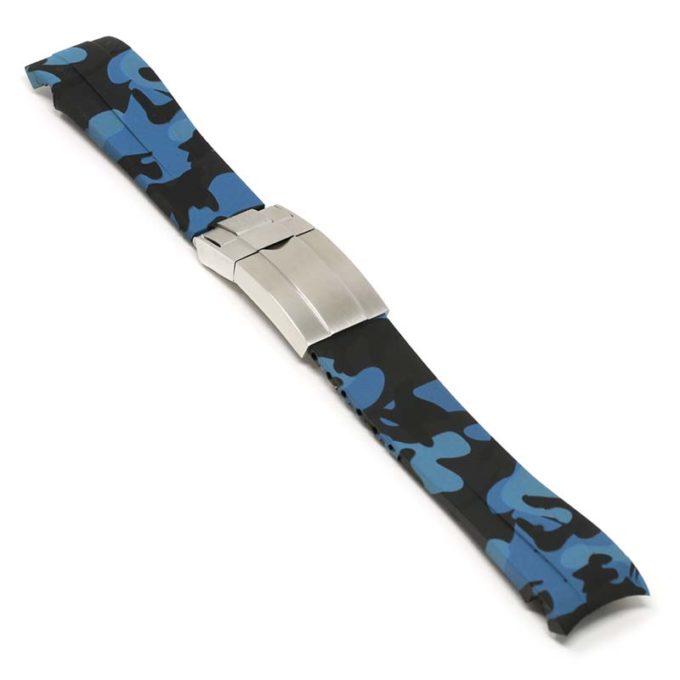 R.rx7.5.bs Angle Blue Camo (Brushed Silver Clasp) StrapsCo Fitted Camo Rubber Watch Band Strap
