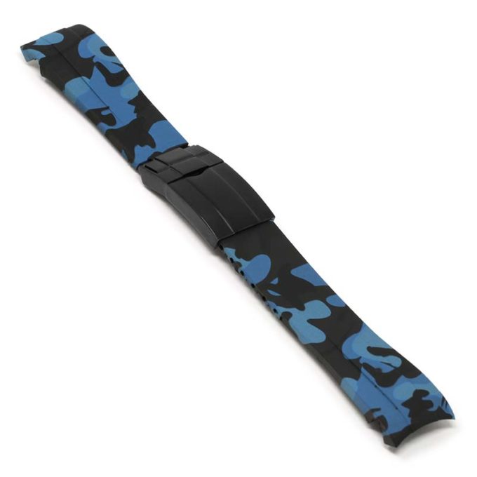 R.rx7.5.mb Angle Blue Camo (Black Clasp) StrapsCo Fitted Camo Rubber Watch Band Strap