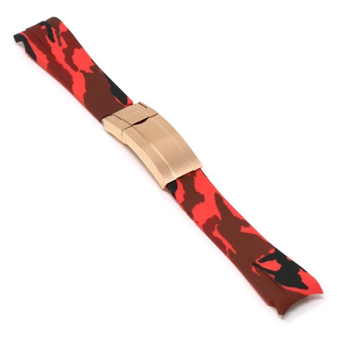 R.rx7.6.rg Angle Red Camo (Rose Gold Clasp) StrapsCo Fitted Camo Rubber Watch Band Strap