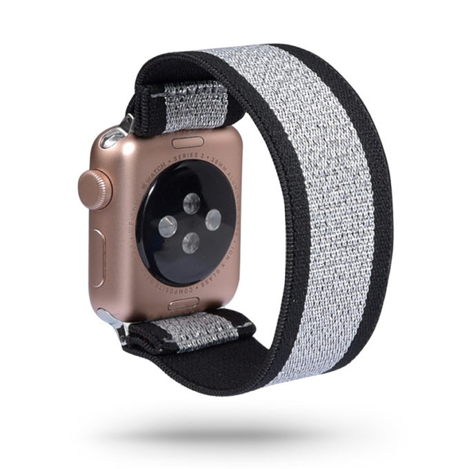 a.ny5 .136 Main Silver Sparkles Black Stripe StrapsCo Nylon Elastic Band Strap for Apple Watch 38mm 40mm 42mm 44mm
