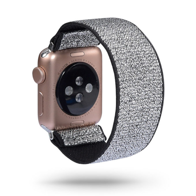 a.ny5 .140 Main Silver Sparkles StrapsCo Nylon Elastic Band Strap for Apple Watch 38mm 40mm 42mm 44mm 40