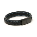 Bx1.1.5.mb Angle Black With Blue Stitching (Brushed Black Clasp) StrapsCo Braided Leather Bracelet