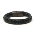 Bx1.1.5.mb Back Black With Blue Stitching (Brushed Black Clasp) StrapsCo Braided Leather Bracelet