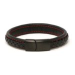 Bx1.1.6.mb Main Black With Red Stitching (Brushed Black Clasp) StrapsCo Braided Leather Bracelet