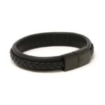 Bx1.1.mb Angle Black With Black Stitching (Brushed Black Clasp) StrapsCo Braided Leather Bracelet