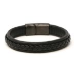 Bx1.1.mb Back Black With Black Stitching (Brushed Black Clasp) StrapsCo Braided Leather Bracelet