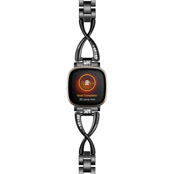 fb.m130.mb Up Black StrapsCo Metal Alloy Jewellery Bracelet Watch Strap with Rhinestones for Fitbit Versa 3 Fitbit Sense
