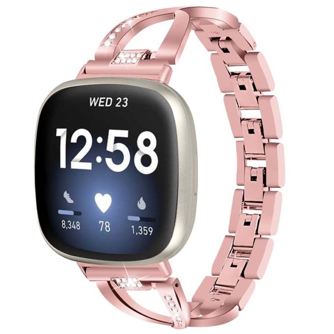 fb.m130.pg Main Pink Gold StrapsCo Metal Alloy Jewellery Bracelet Watch Strap with Rhinestones for Fitbit Versa 3 Sense